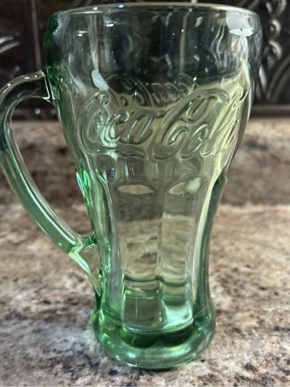 Vintage Coca Cola Glass Mug Handle Thick Heavy Green Glass Collectible Libby